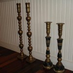 brass candlesticks | polish lacquer | restore | before